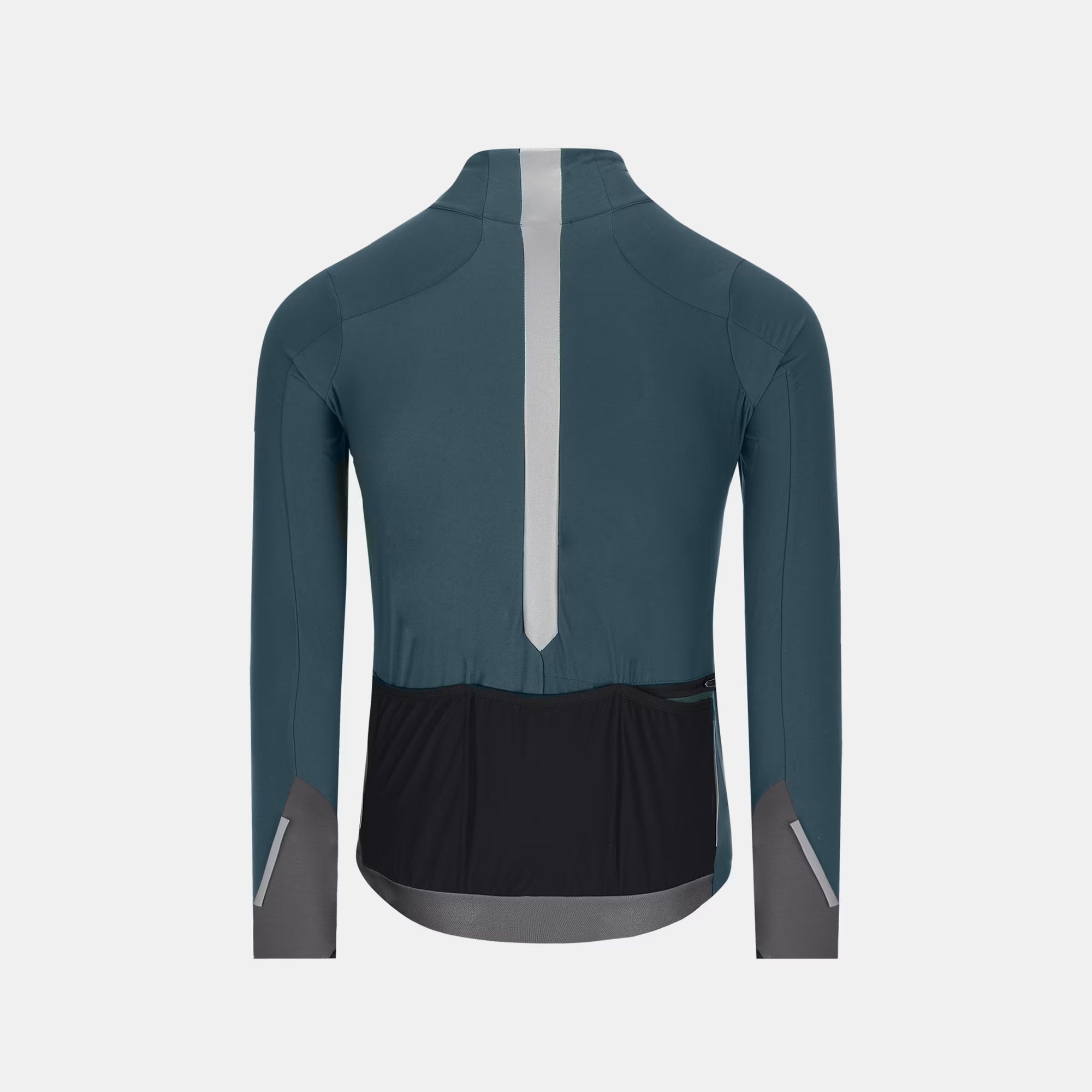 Back view of Q36.5 Dottore Woolf Long Sleeve Jersey - Unisex - Australian Green showing reflective strip and rear pockets