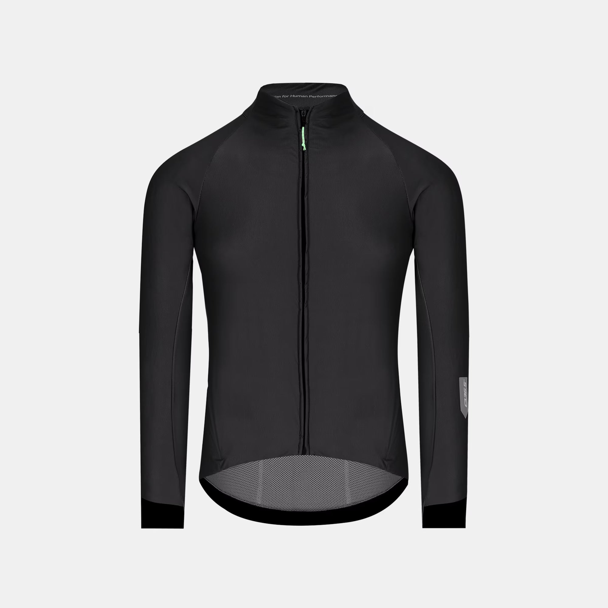 Q36.5 Gregarius Winter Jacket - Unisex - Black front view with full zip and streamlined fit for cold weather cycling