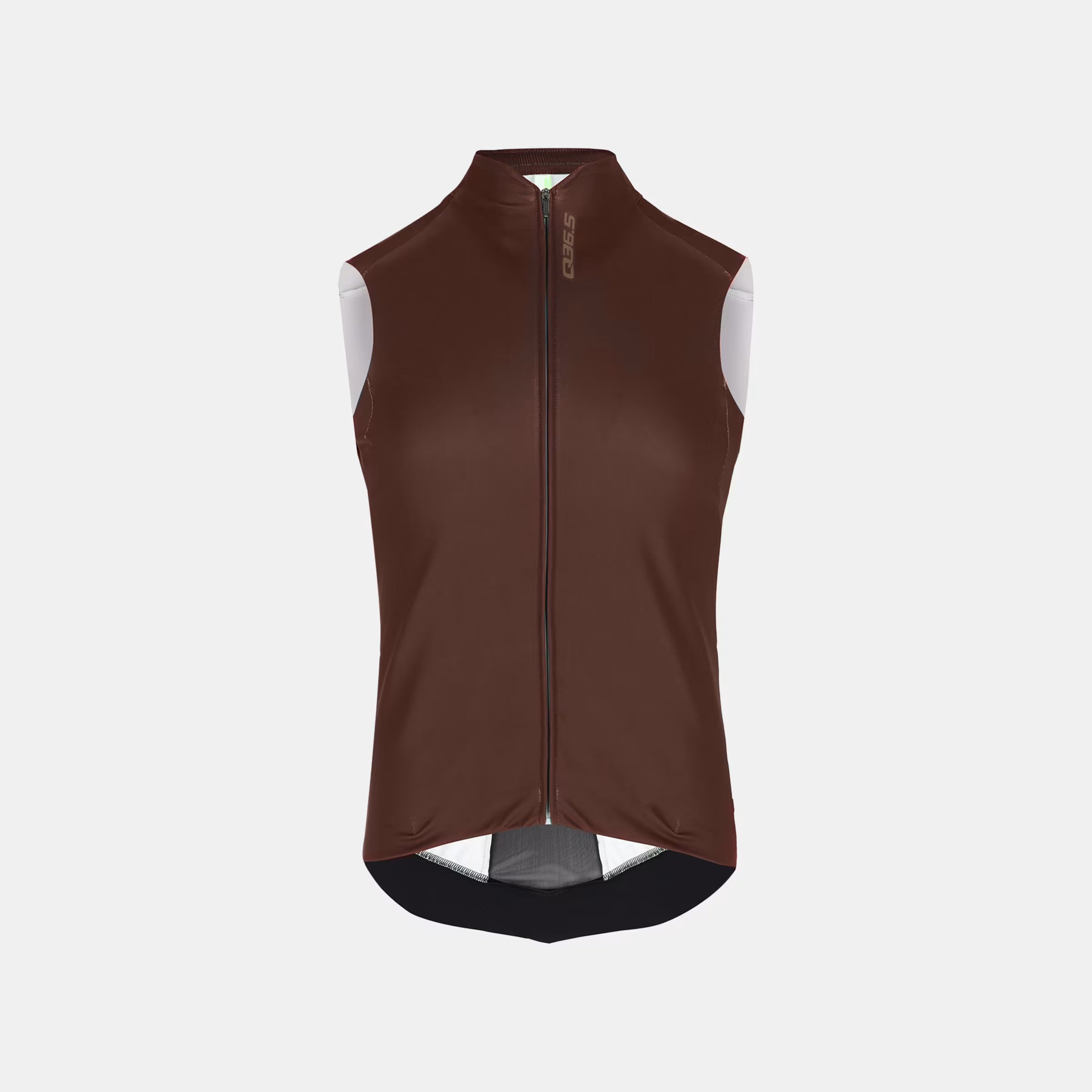 Q36.5 Gregarius Hybrid Vest - Unisex - Coffee Brown front view with full zipper and sleeveless thermal design for cycling warmth
