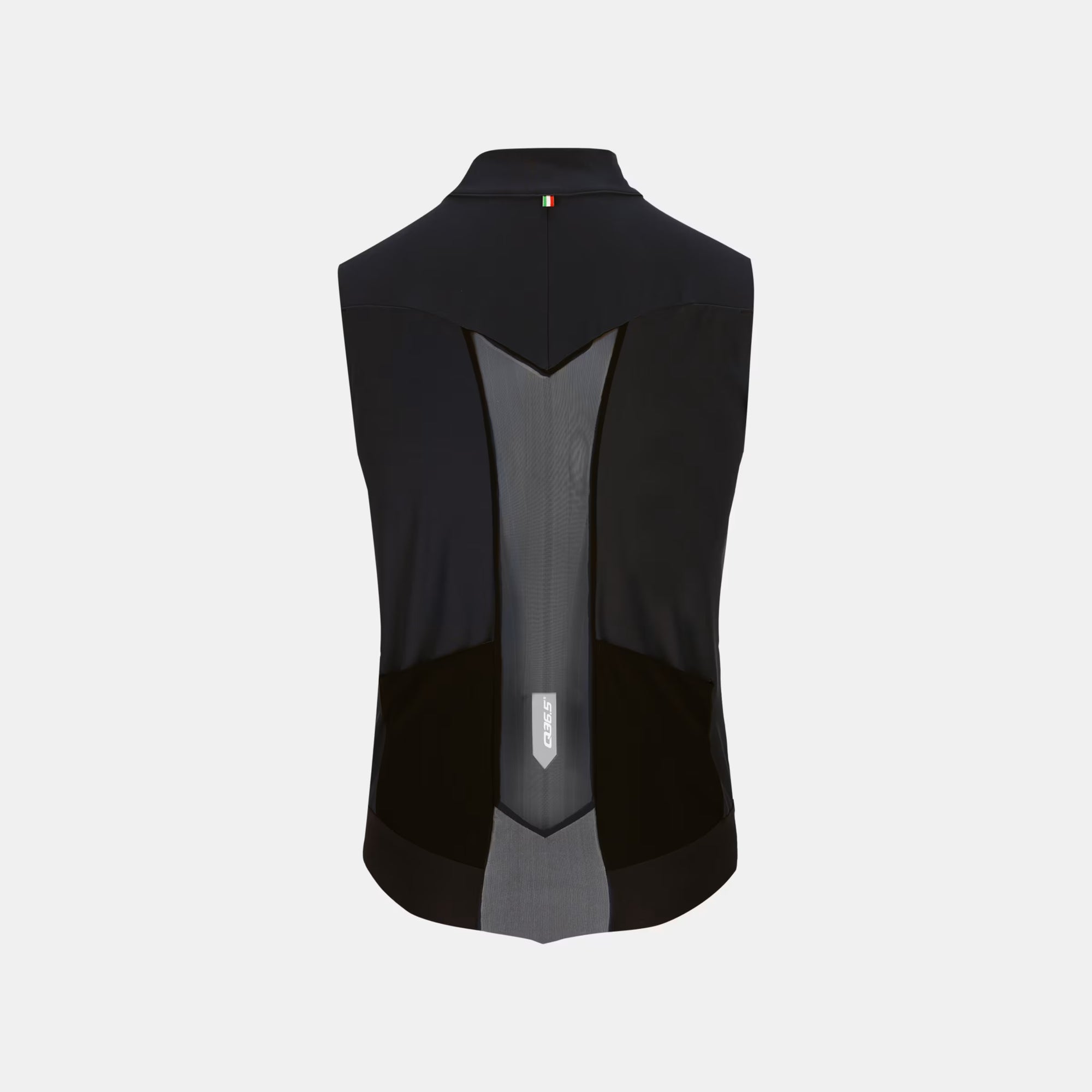 Back view of Q36.5 Dottore Hybrid Vest - Unisex - Black showing breathable mesh panel and sleek design