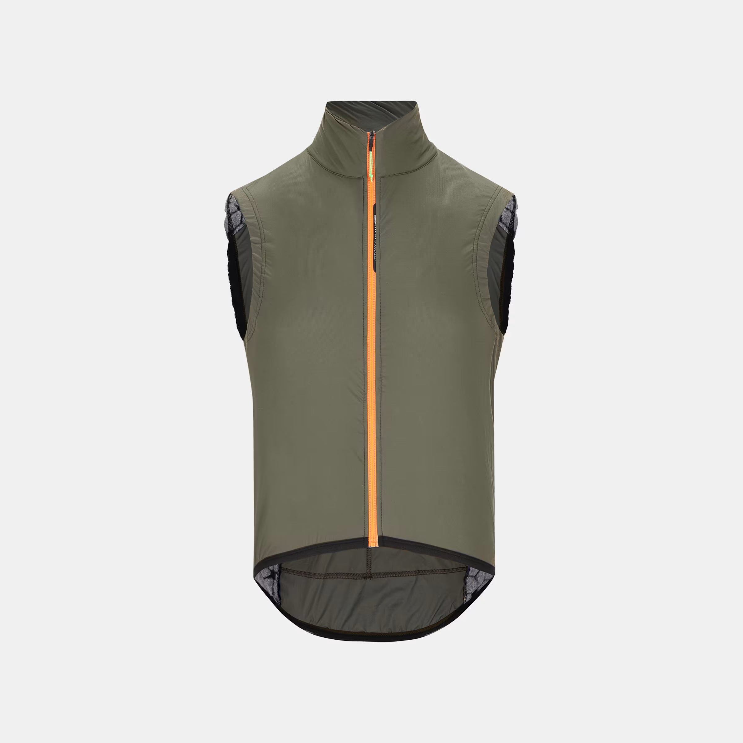 Q36.5 Adventure Vest - Men's - Olive Green with front zipper and high collar for outdoor cycling and adventure activities