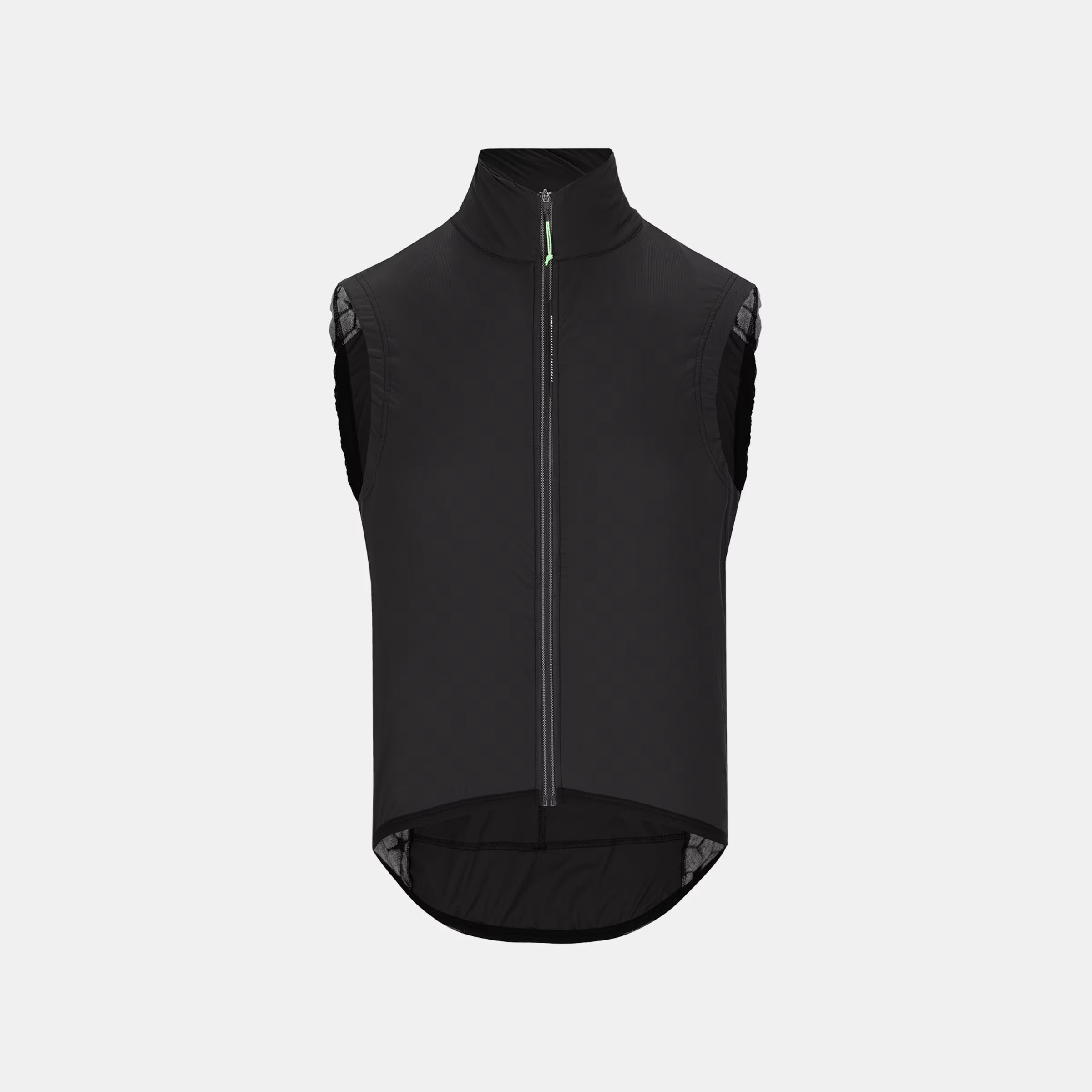 Q36.5 Adventure Vest - Men's - Black front view showing full zip and high collar in sleek cycling vest design