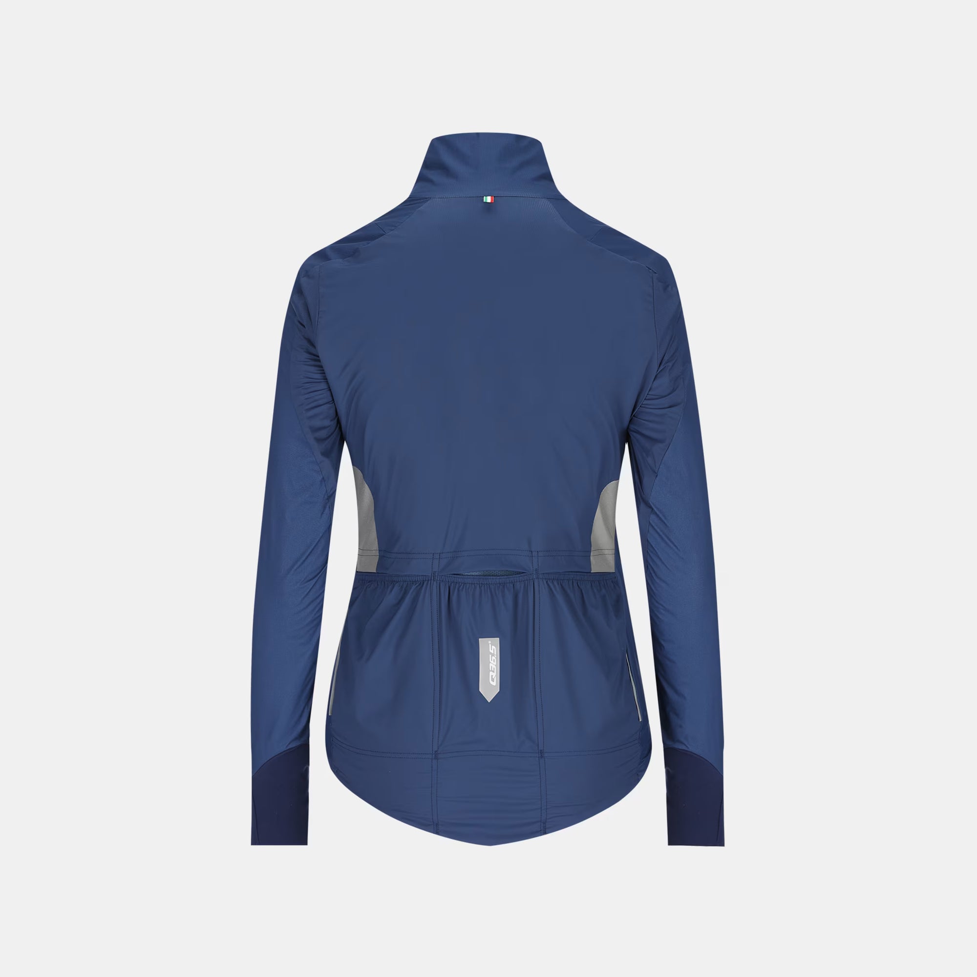 Back view of Q36.5 Adventure Winter Jacket - Women's - Navy Blue with fitted design and reflective details for visibility