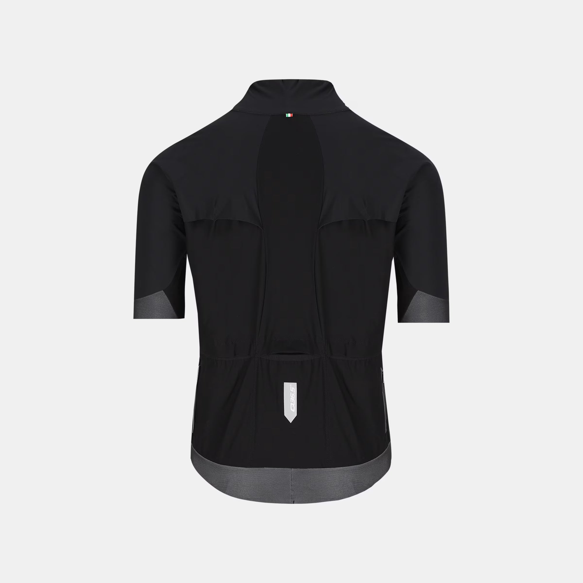 Q36.5 Bat Shell Jersey - Unisex - Black shown from back with short sleeves and rear pockets against light background