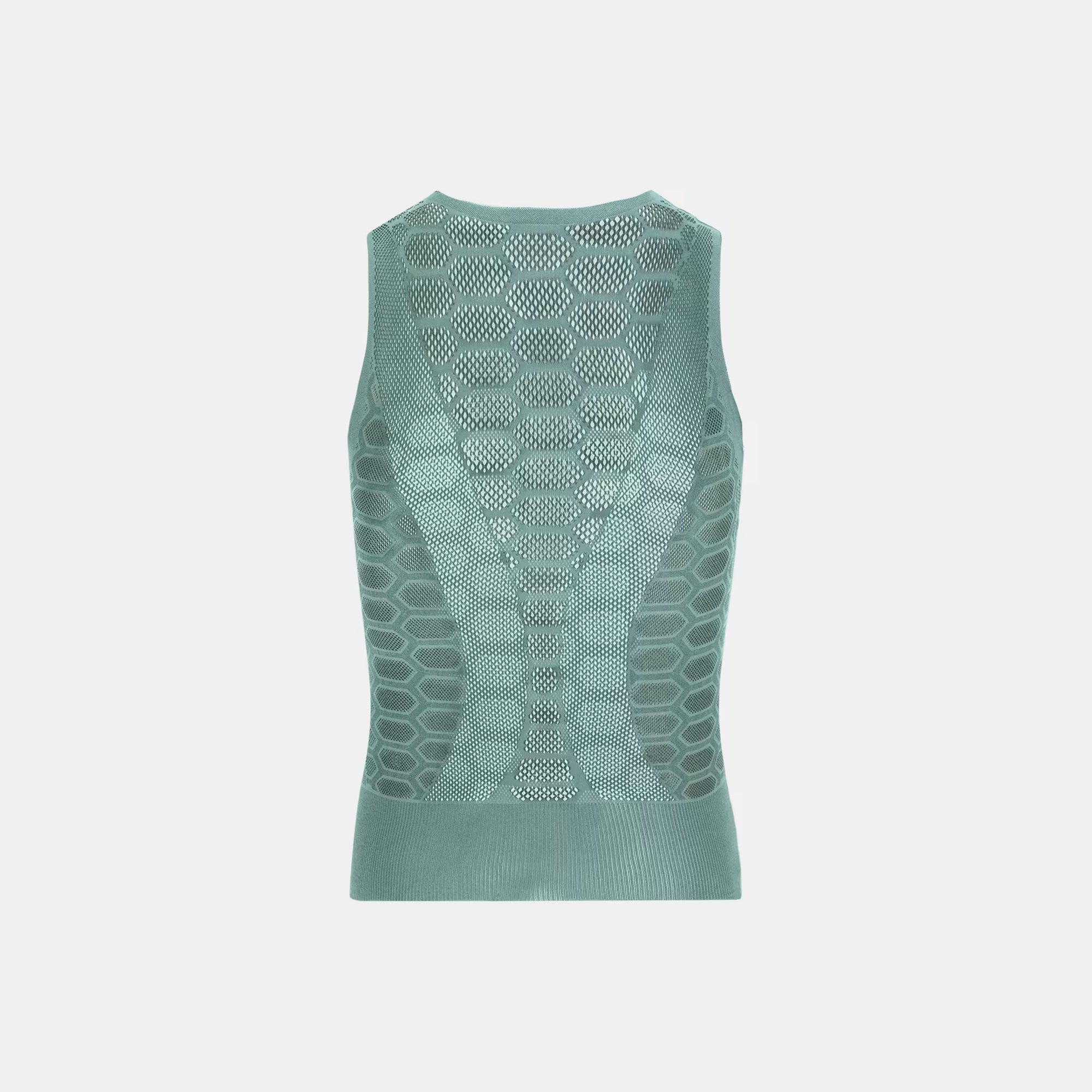 Back view of Q36.5 Base Layer 1 Sleeveless - Olive Green showing breathable mesh and form-fitting design
