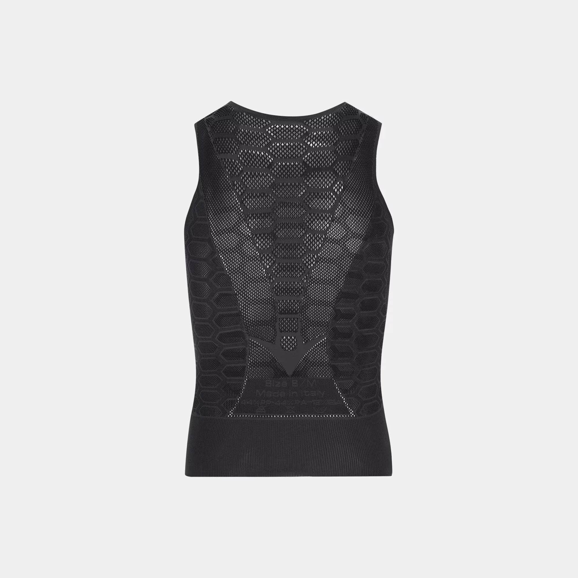 Back view of Q36.5 Base Layer 1 Sleeveless - Anthracite Grey showing breathable hex pattern and seamless knit design