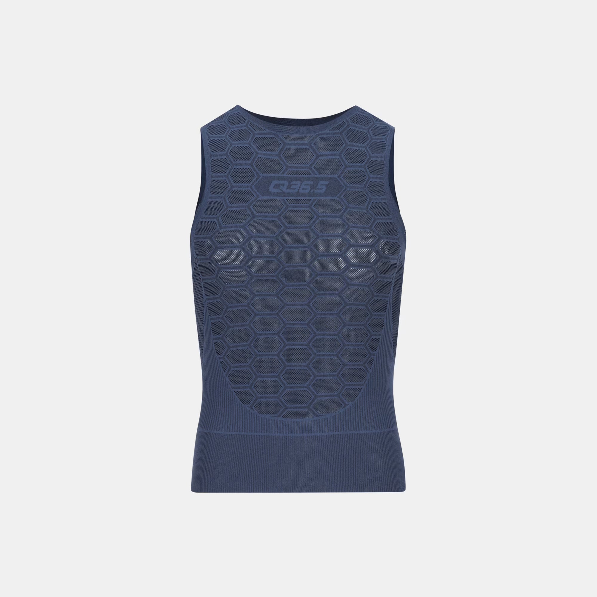 Q36.5 Base Layer 1 Sleeveless - Navy Blue shown from back with hexagonal mesh pattern for breathability and comfort