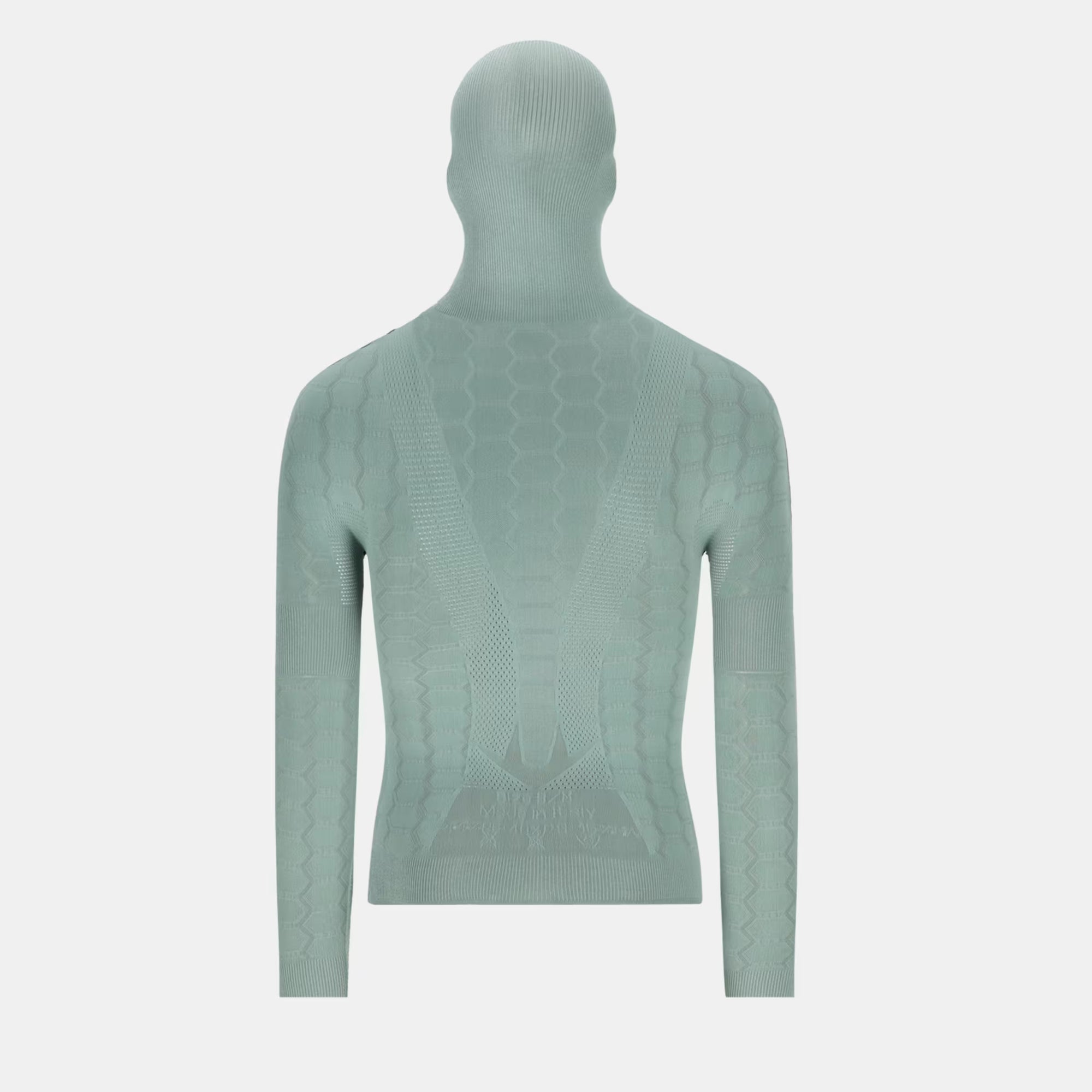 Back view of Q36.5 Base Layer 5 Plus Long Sleeve Hoodie - Olive Green with textured seamless design and fitted hood