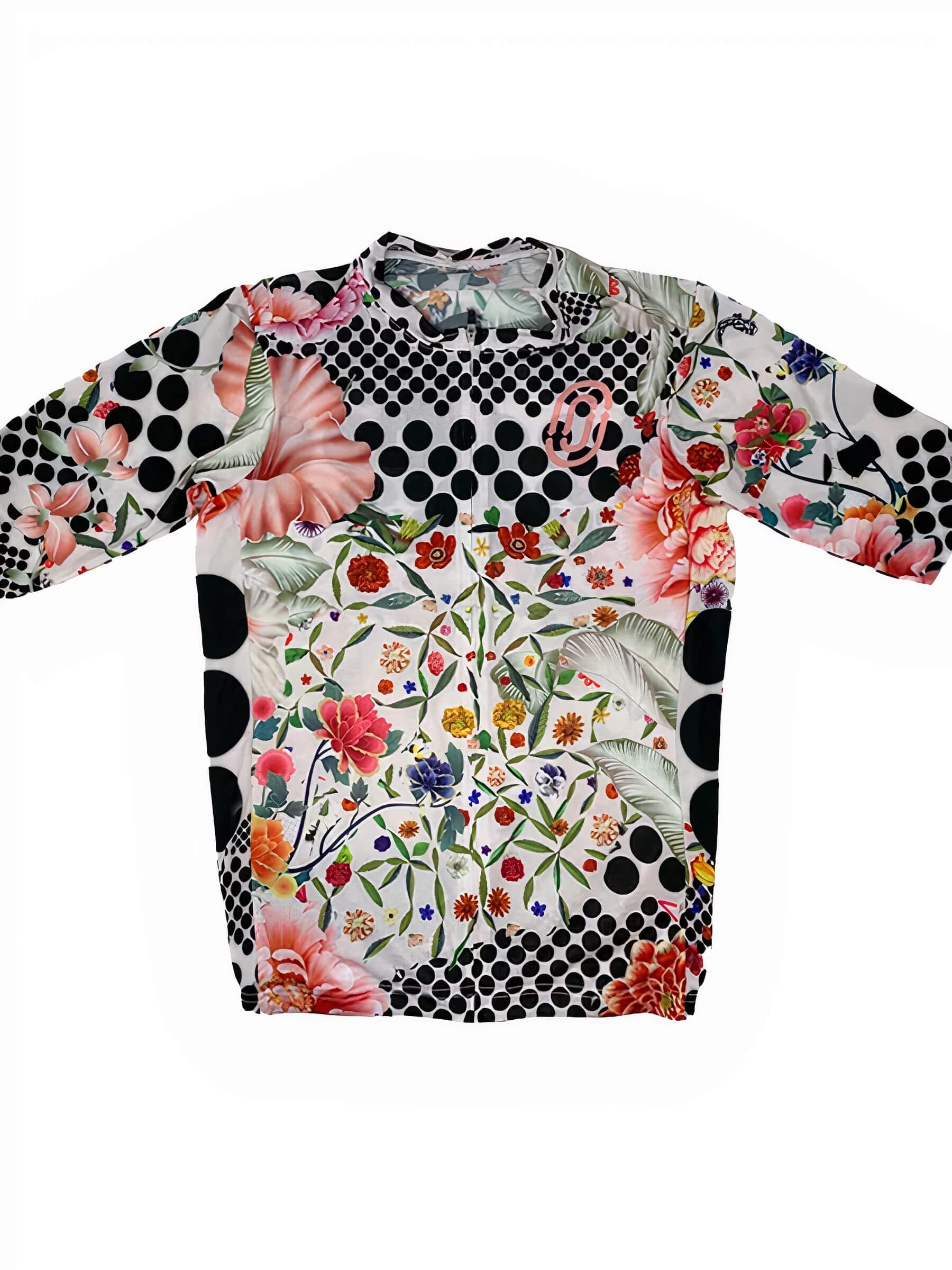 Ostroy Omloop White Jersey - Men's with floral and polka dot pattern showcasing vibrant colors and unique cycling style