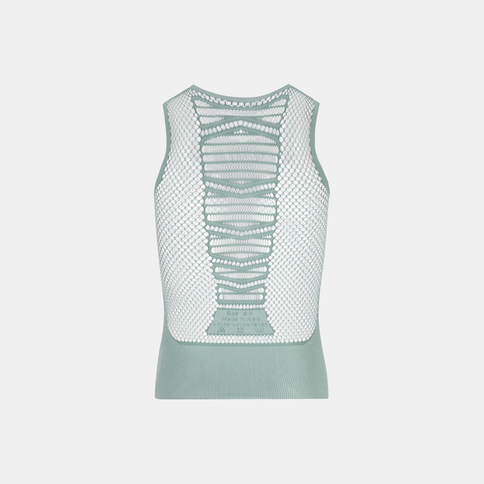 Back view of Q36.5 Base Layer 0 Mesh - Olive Green showing open mesh design and ribbed hem detail