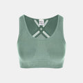 Q36.5 Seamless Bra - Olive Green with breathable mesh back and ribbed front detailing for comfort and support