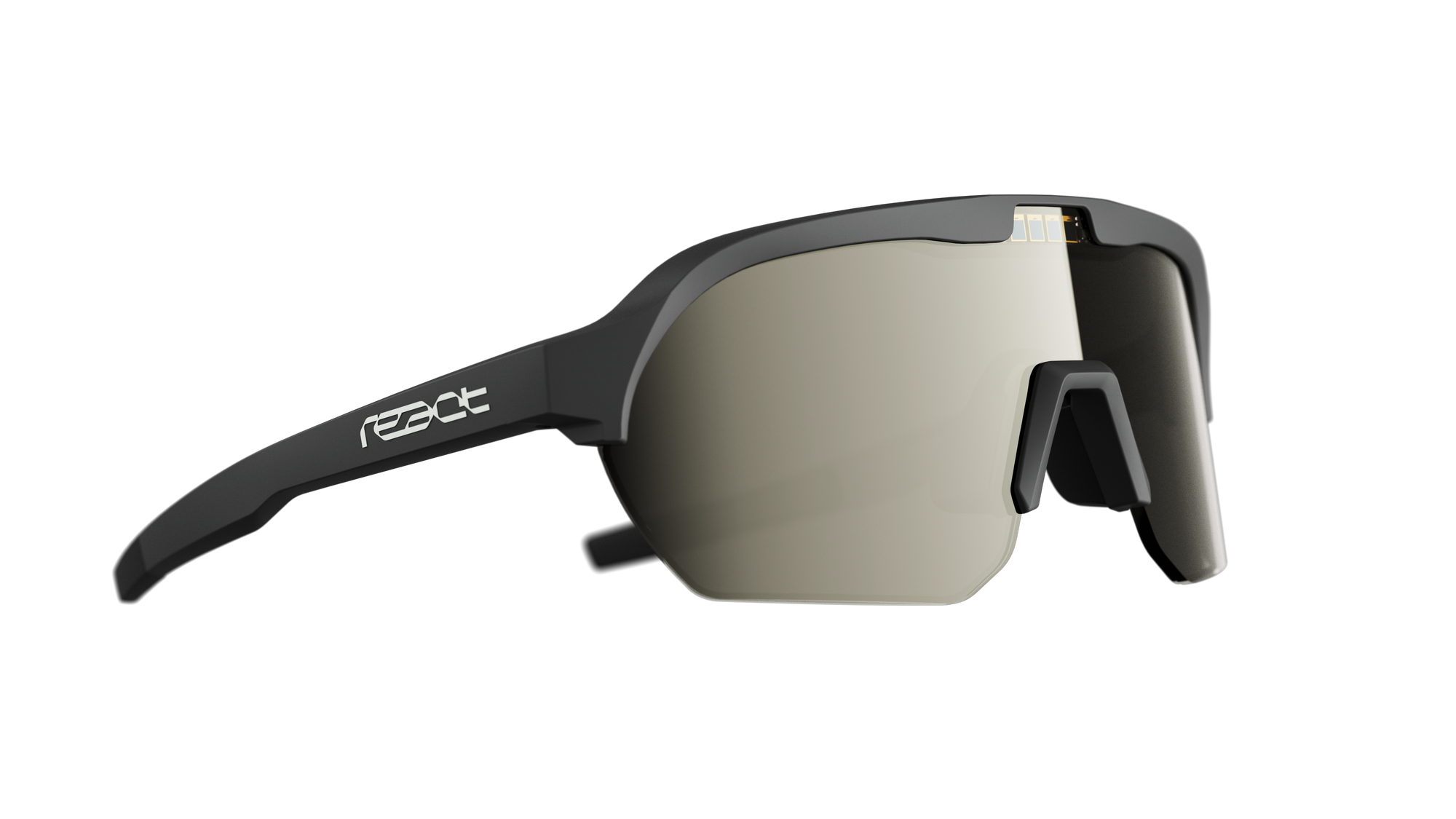 REACT Optray Sunglasses side view showing dark wraparound lenses and sleek black frame design