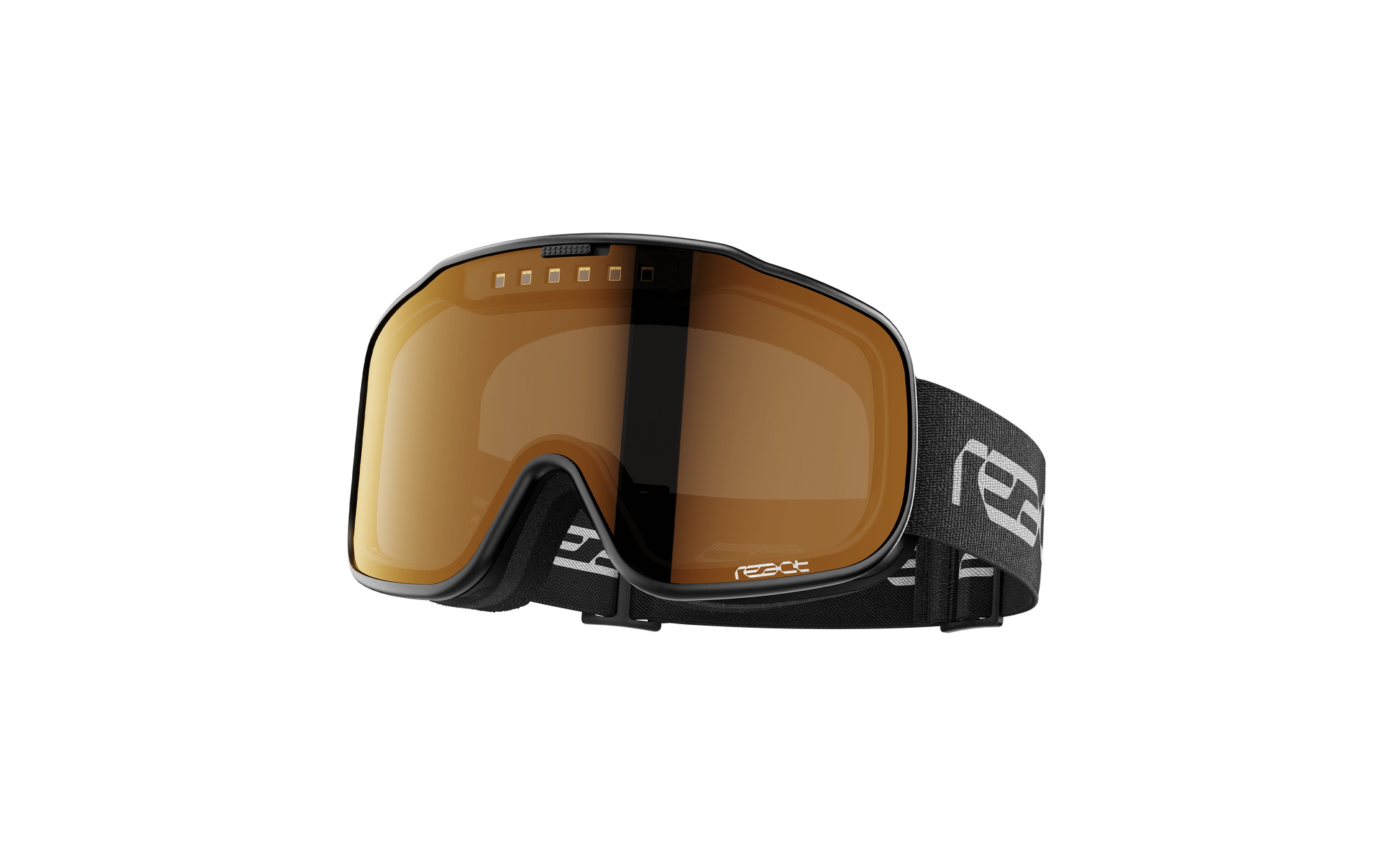 REACT Sight 2.0 Black Goggles with amber-tinted lens and adjustable black strap for optimal outdoor performance