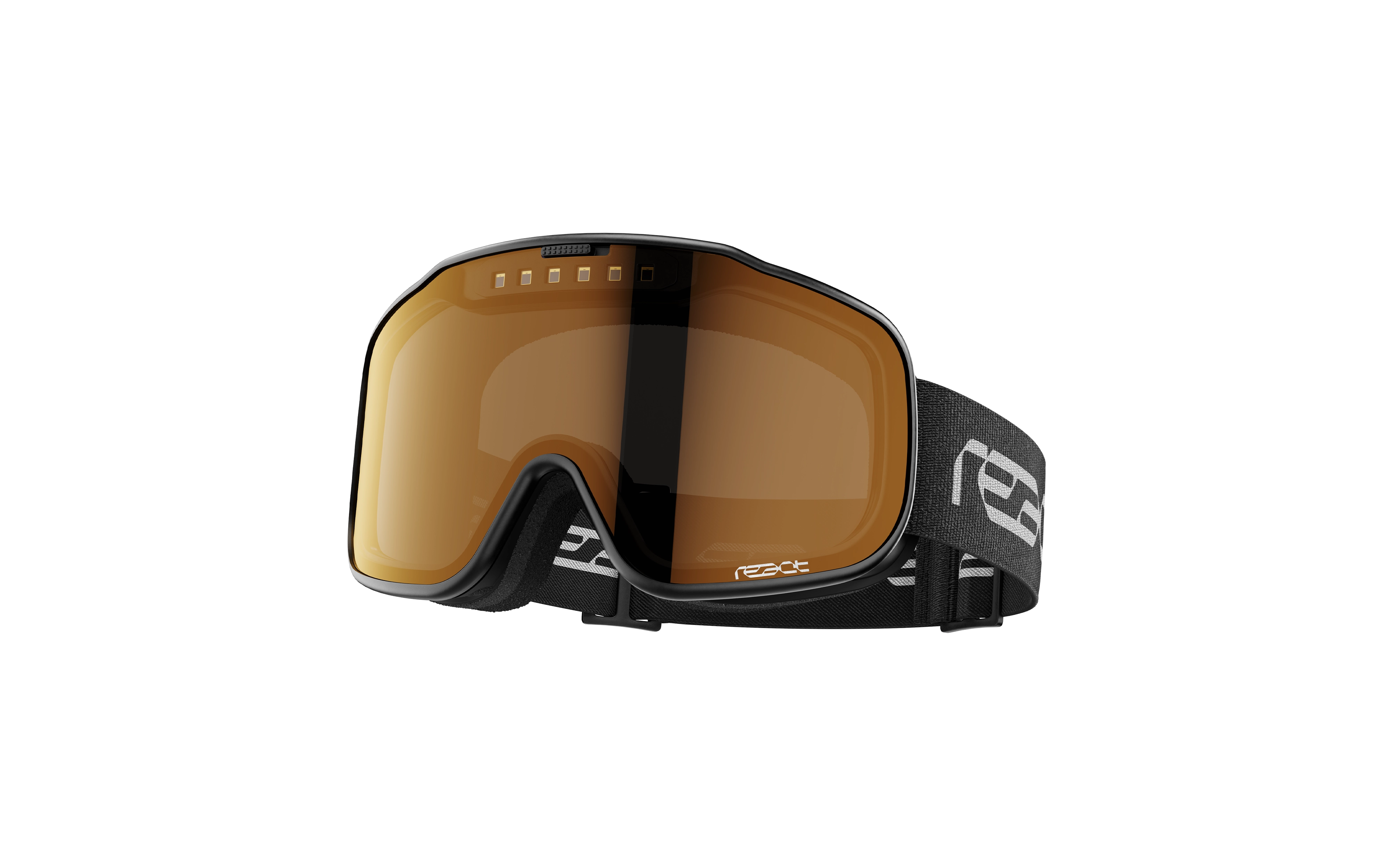 REACT Sight 2.0 Black Goggles with amber-tinted lens and adjustable black strap for optimal outdoor performance