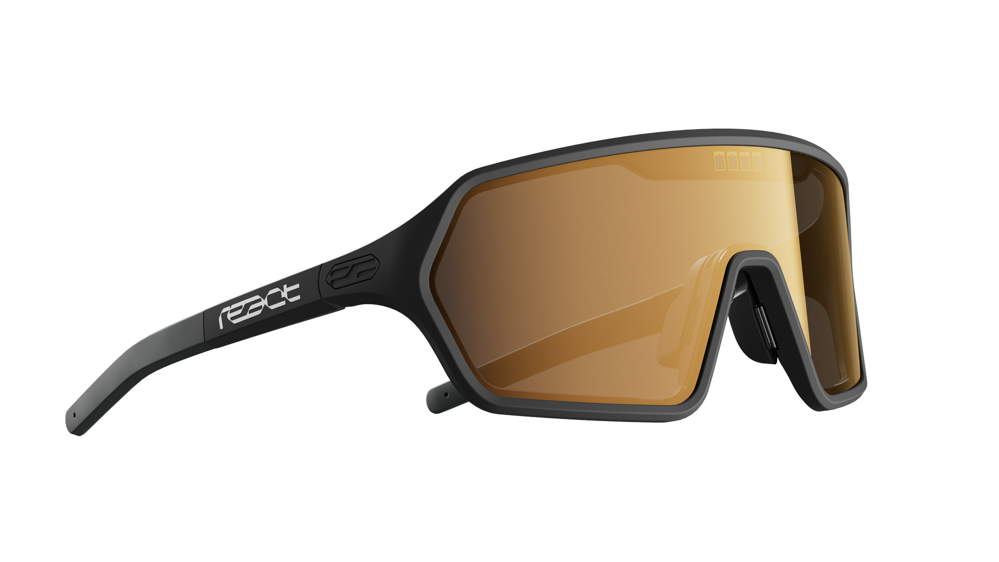 REACT Rev Black Sunglasses with adjustable temples and nose pads featuring light-adaptive tinted lenses