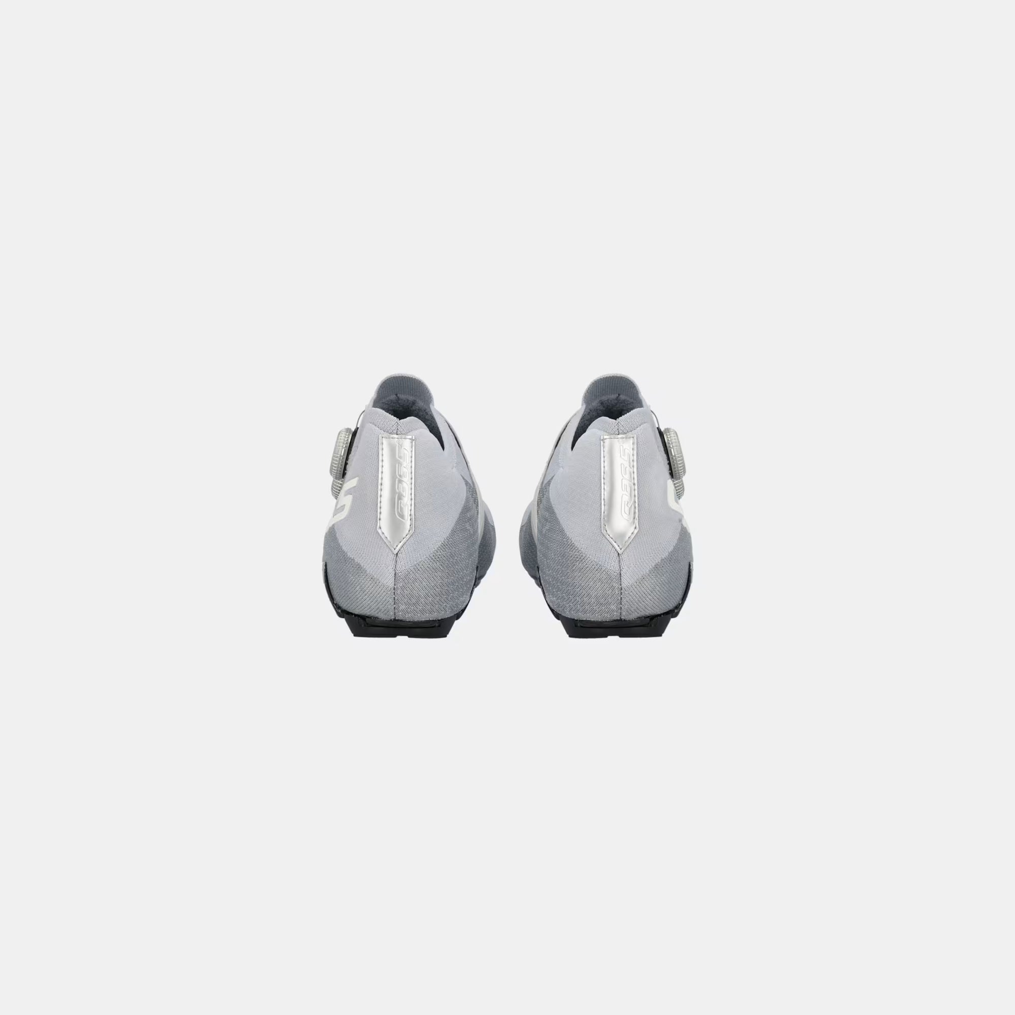 Rear view of Q36.5 Dottore Clima Road Shoes - Silver showing heel design and reflective strip details