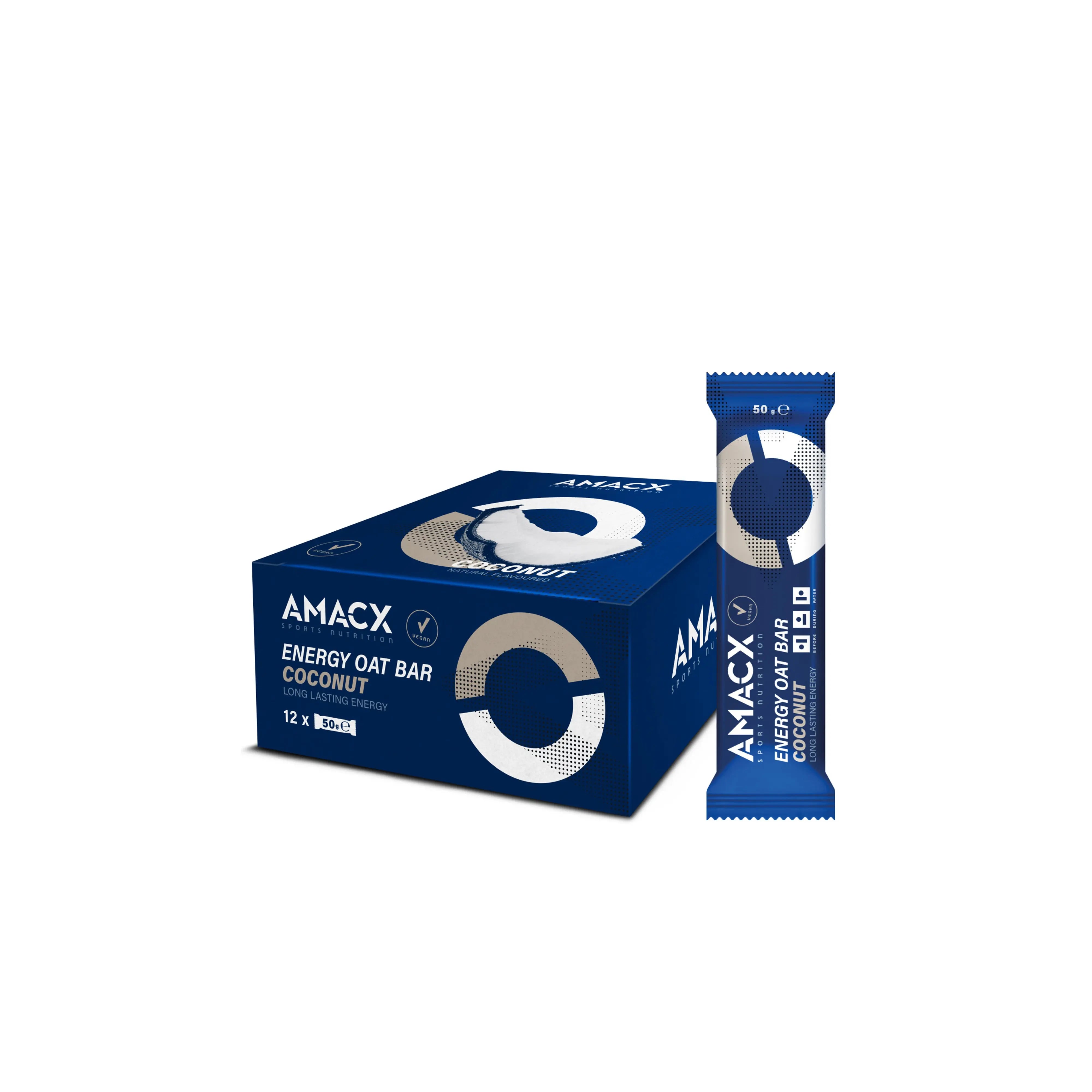 Energy Oat Bar Coconut | 12 pack displayed in gallery position 2 with blue packaging, 4000x4000 square image