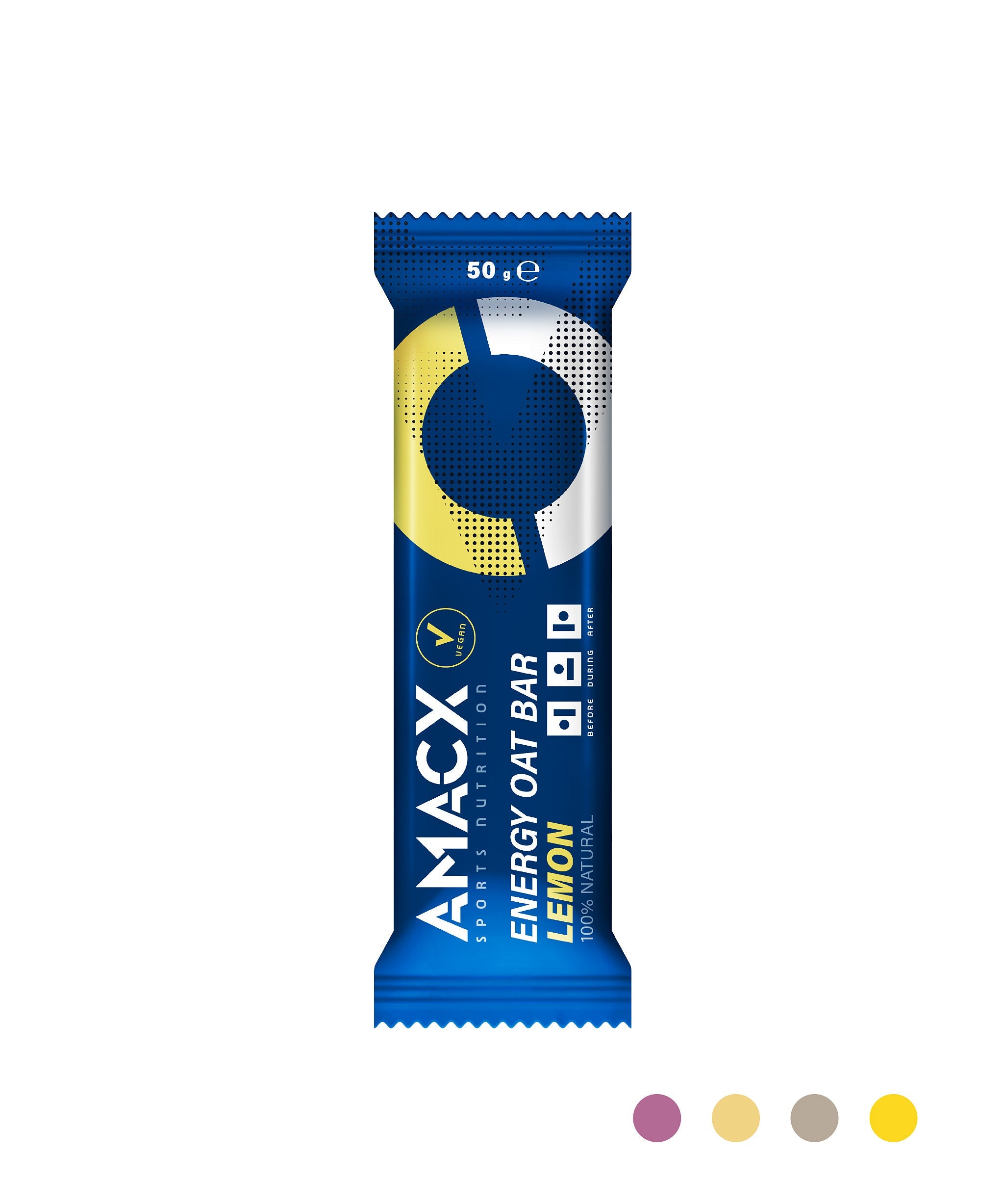 Energy Oat Bar Lemon | 12 pack showing front packaging in portrait orientation with blue and yellow design