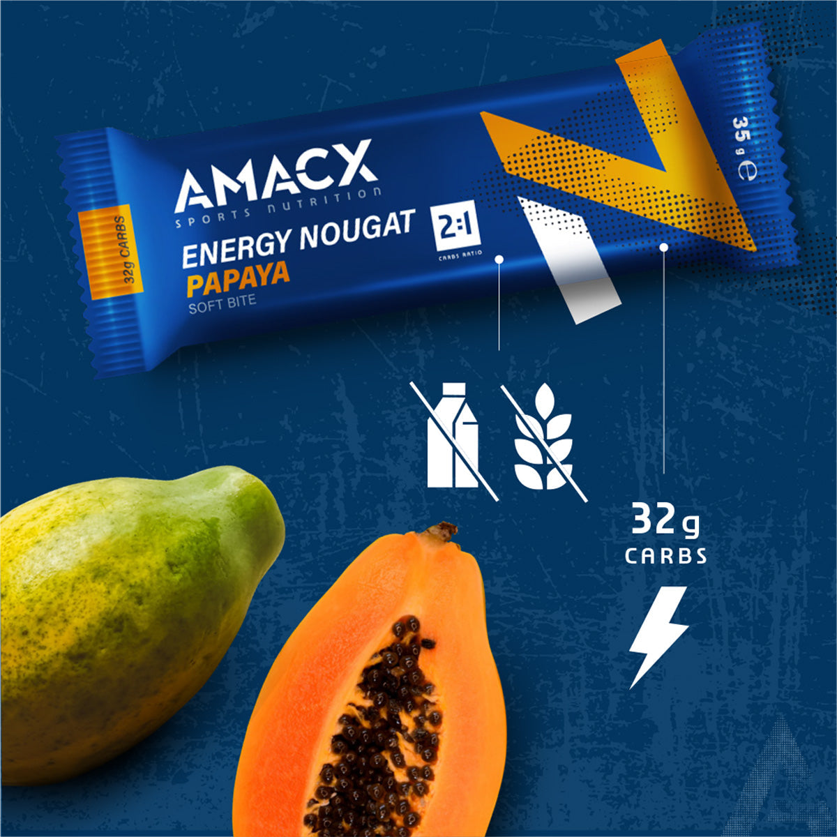 Energy Nougat Papaya | 12 pack with 2:1 carb ratio, papaya fruit, 32g carbs, no milk or gluten, gallery position 4, 1200x1200px