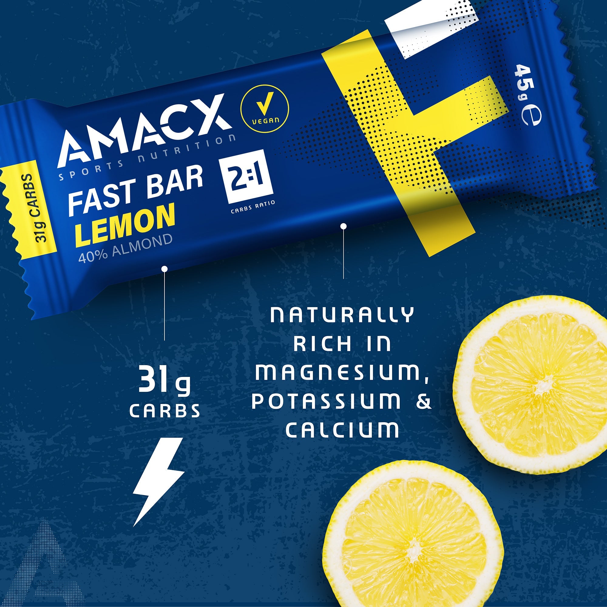 Fast Bar Lemon | 12 pack showcasing nutrition facts and two lemon slices in a 2000x2000 square image, gallery 2