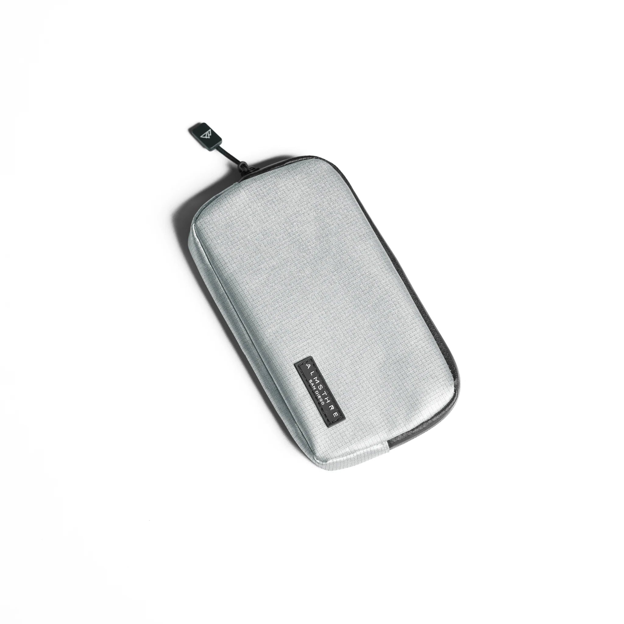 ALMSTHRE Ride Wallet in light gray with durable ripstop nylon and waterproof zipper on white background