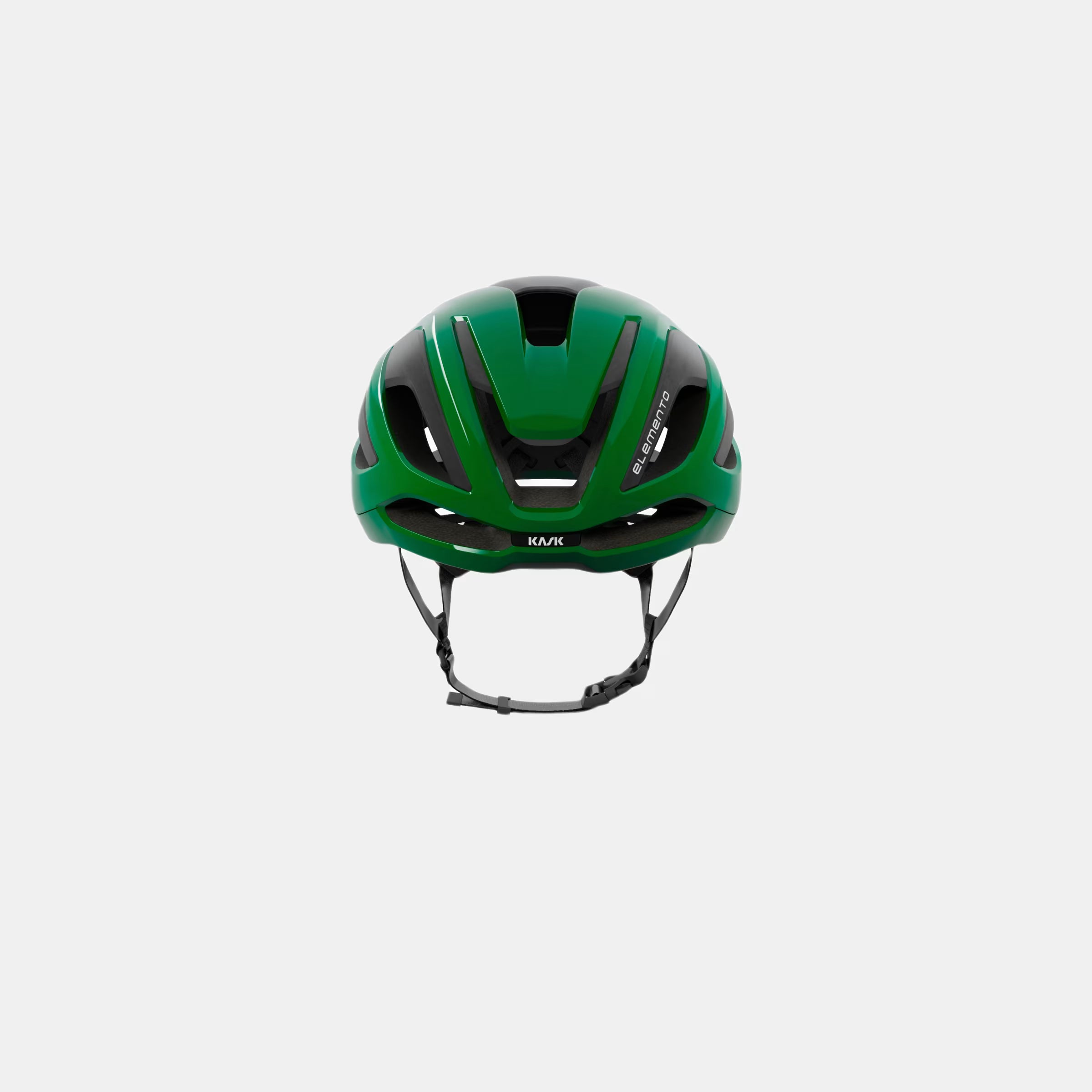 Kask Elemento Helmet  - Beetle Green front view showing aerodynamic vents and adjustable straps for road and gravel cycling