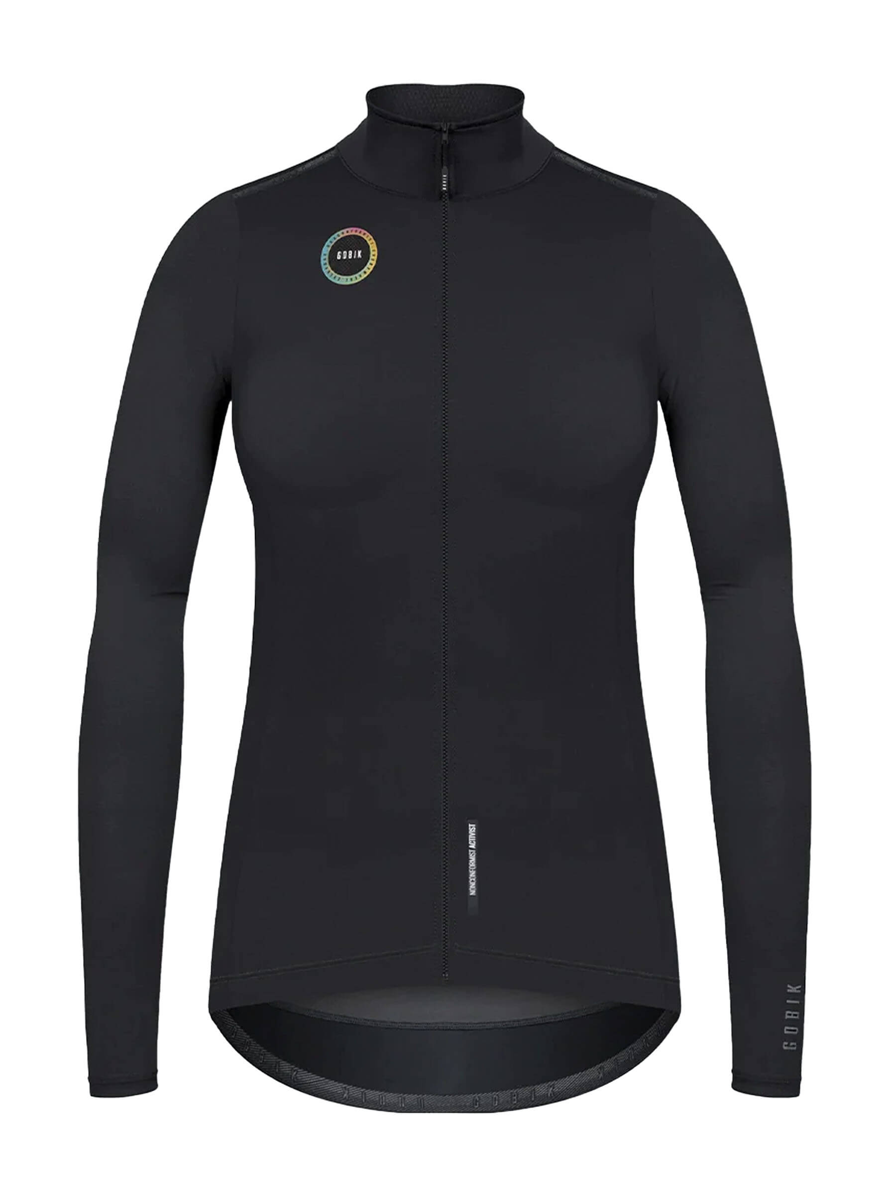 GOBIK Envy Jacket - Women's front view showing sleek black design with full zip and long sleeves for cycling performance
