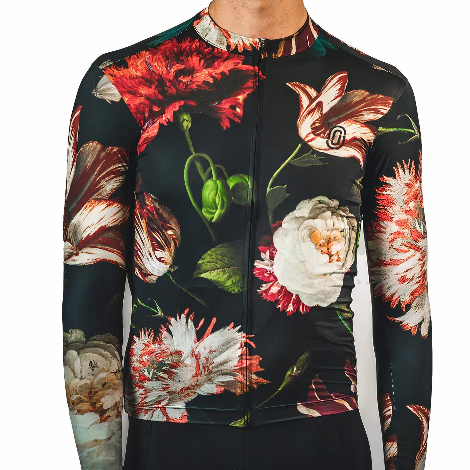 Ostroy Nature Morte Lightweight Long-Sleeve Jersey - Men's with dark floral Vanitas still life inspired design and front zip closure