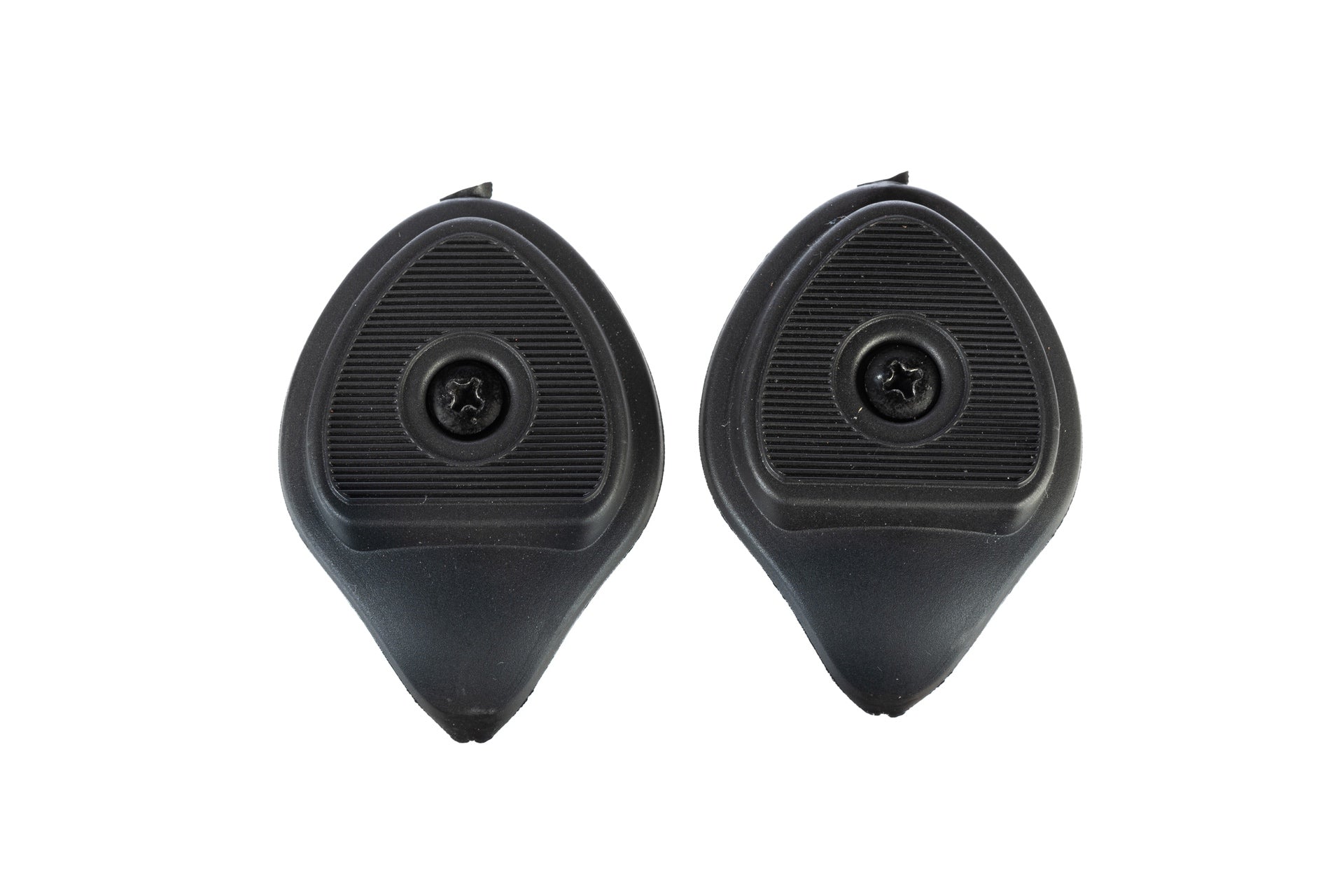 Pair of black Nimbl Replacement Heel Pieces shown with screw attachment and textured grip surface