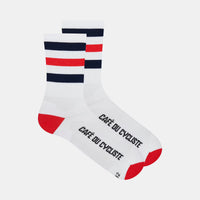 Cafe du Cycliste Skate Socks - Red Navy on White
