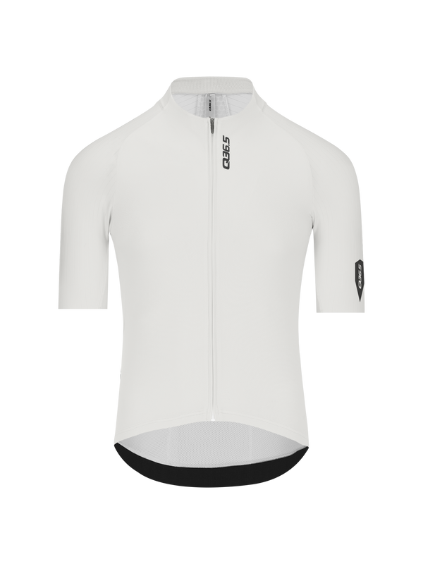 Q36.5 Gregrarius Pro Jersey - Men's - Cloud Dancer in white with full front zipper and short sleeves for cycling.