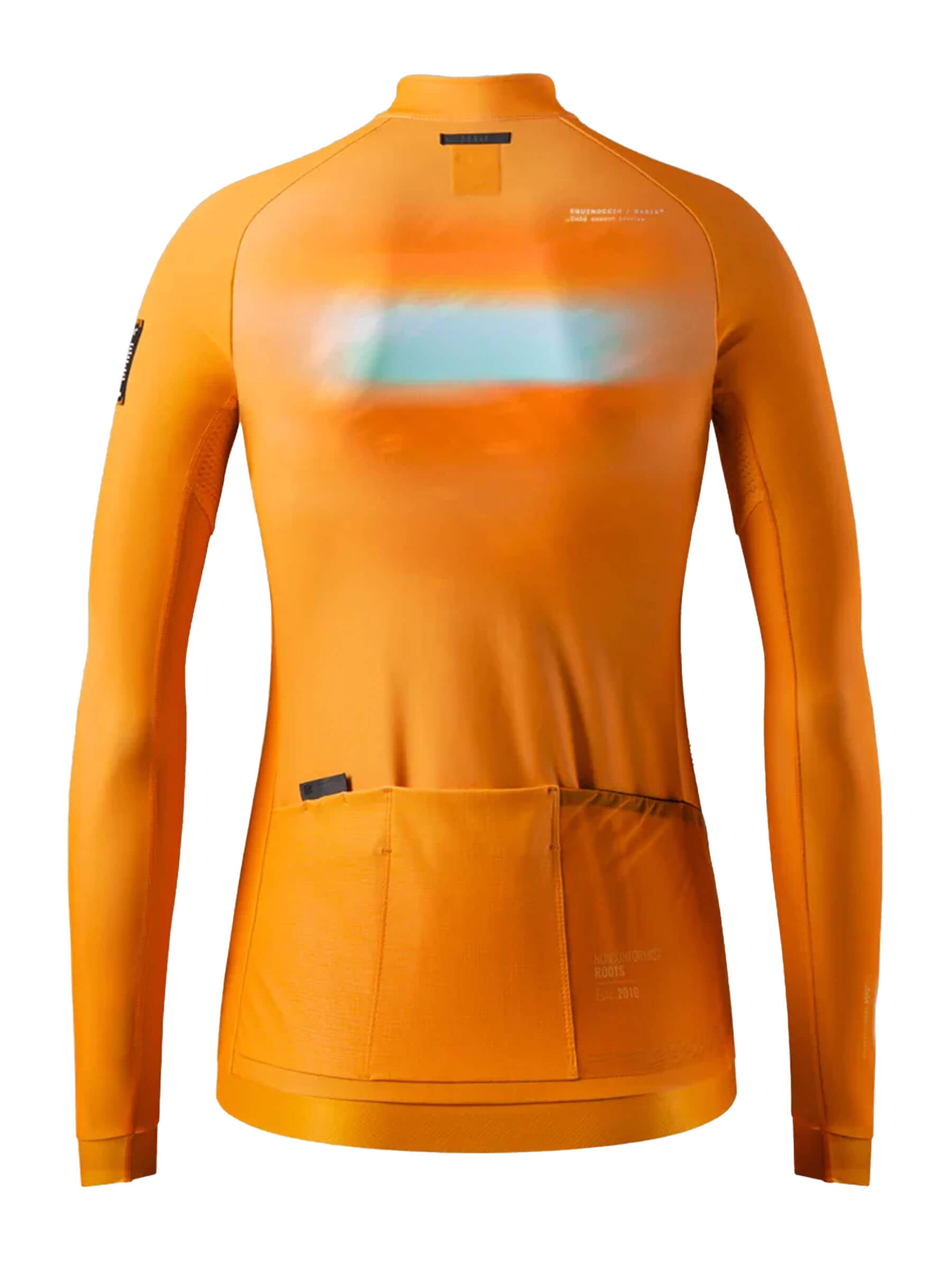 Back view of GOBIK Hyder Long Sleeve Jersey - Women's in bright orange with rear pockets and fitted cycling cut
