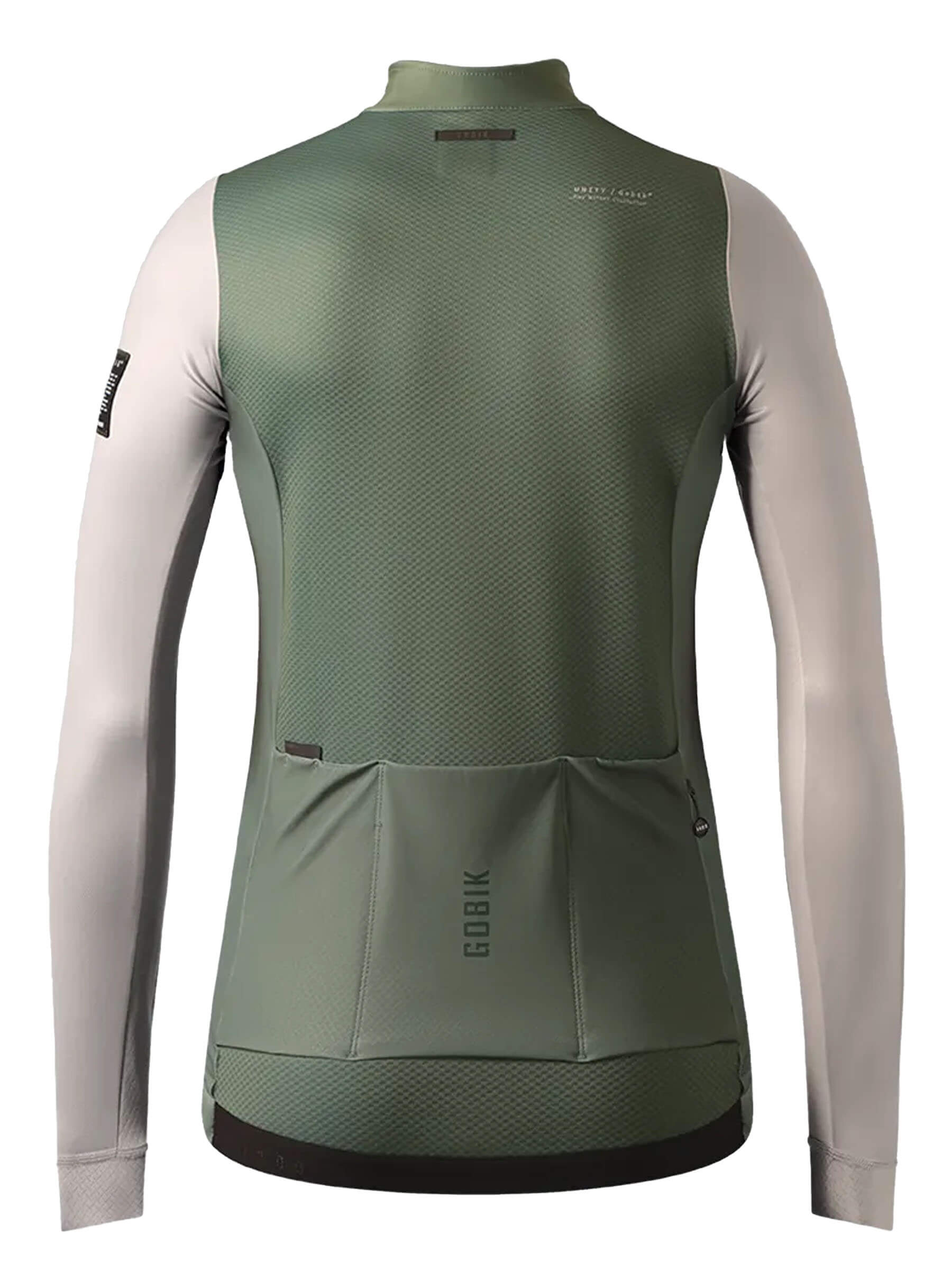 Back view of GOBIK Thermal Skimo Pro Jacket - Women's in green with long sleeves and three rear pockets for storage