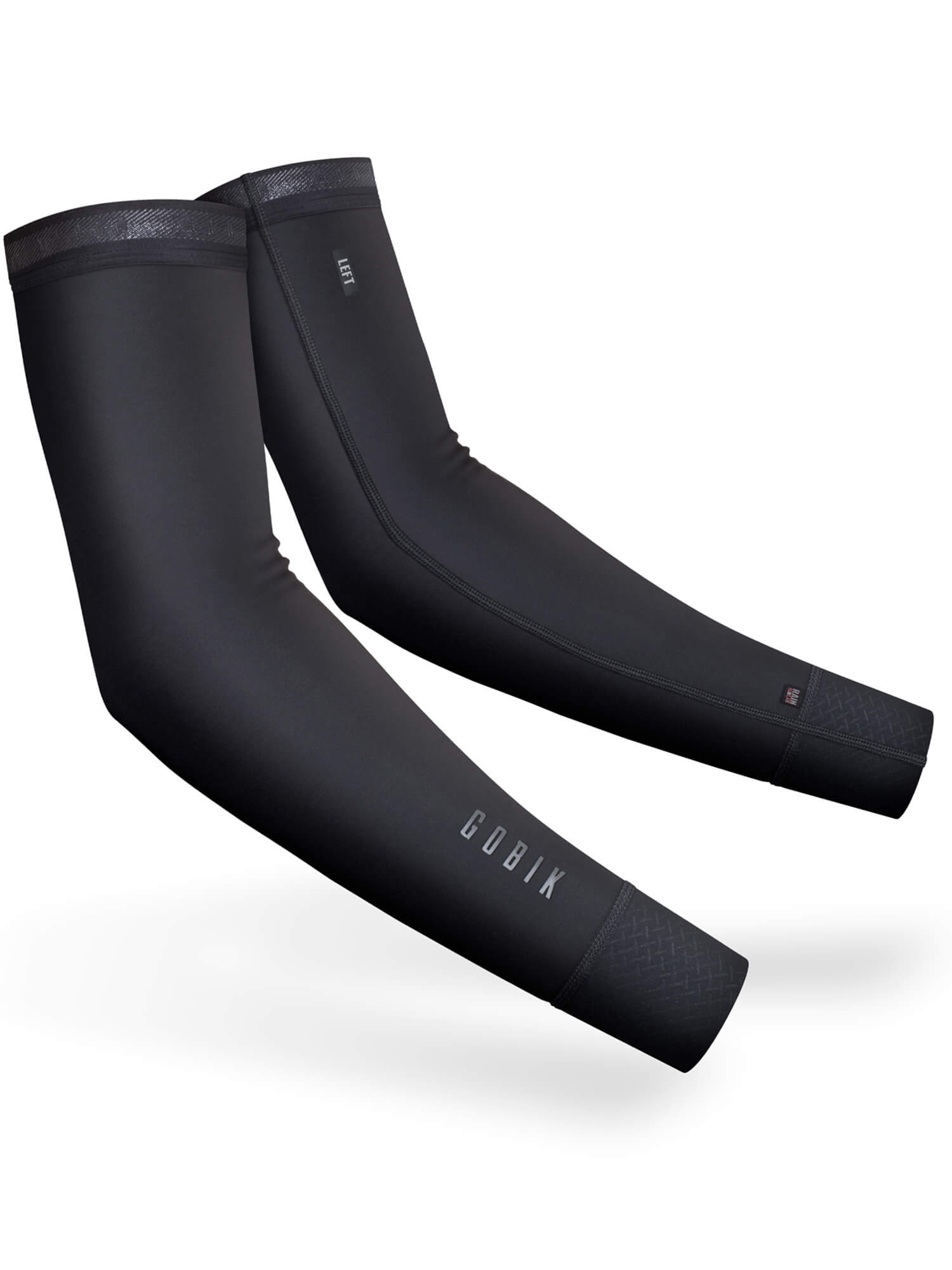 Black GOBIK Kaba 2.0 Pitch unisex arm warmers, thermal, breathable, waterproof for cool weather cycling.
